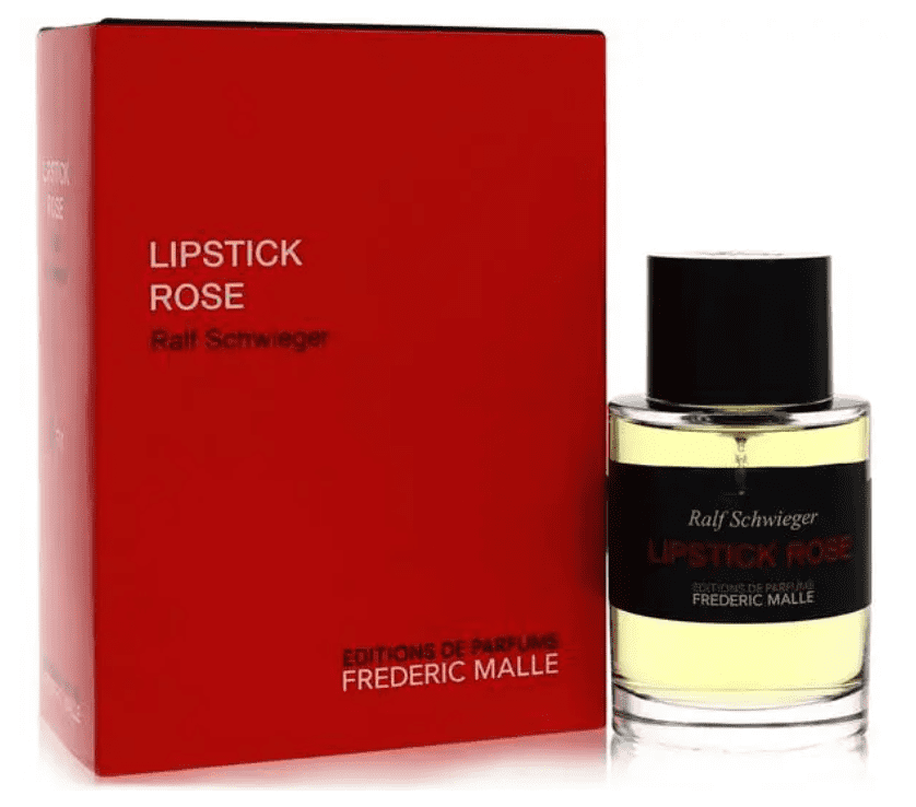 3.4 oz bottle of frederic malle's lipstick rose and packaging